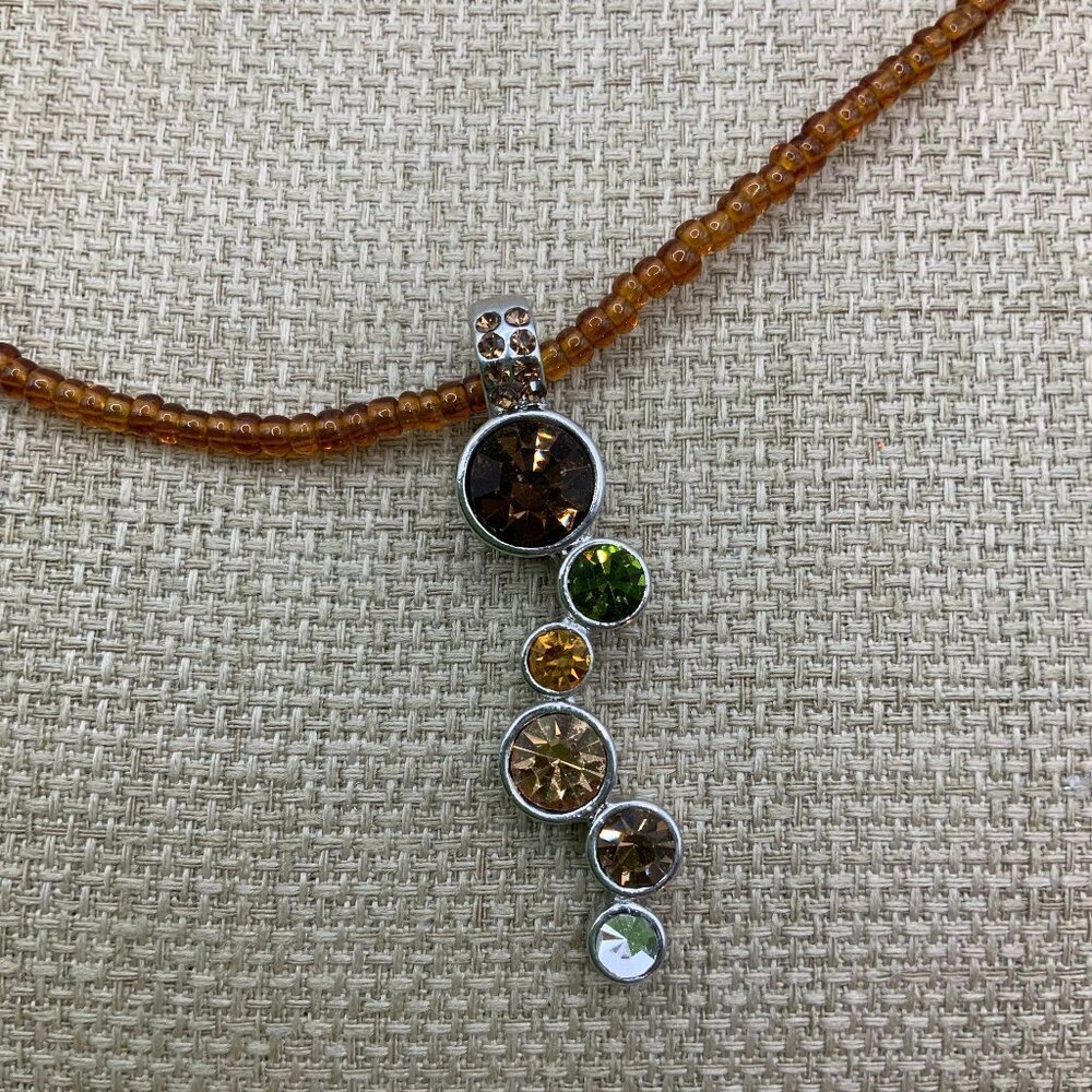 Lia Sophia Root Beer Float Seed Bead Crystal Pendant Necklace